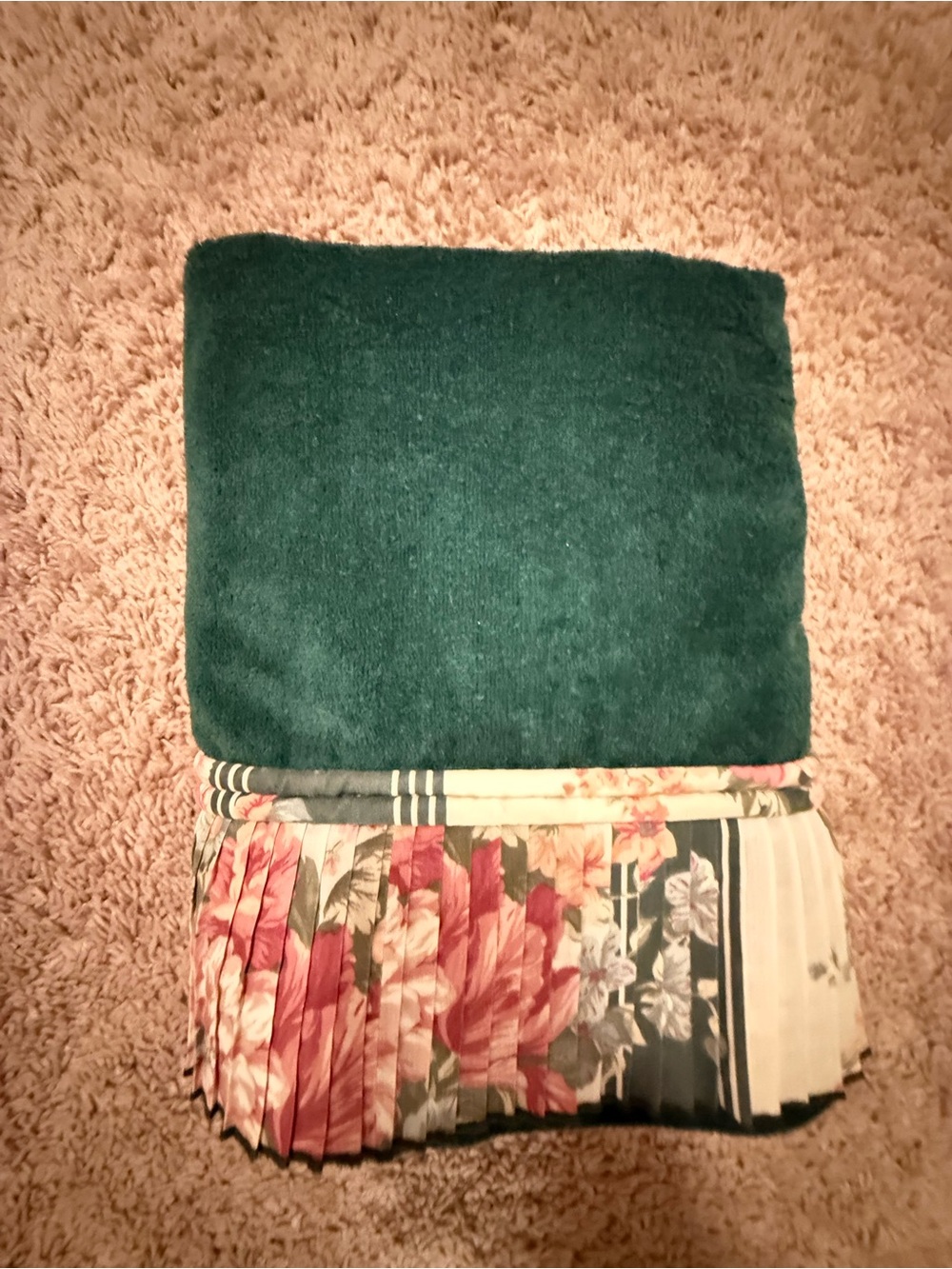 Croscill Dark Green Towel with Floral Pleated Trim